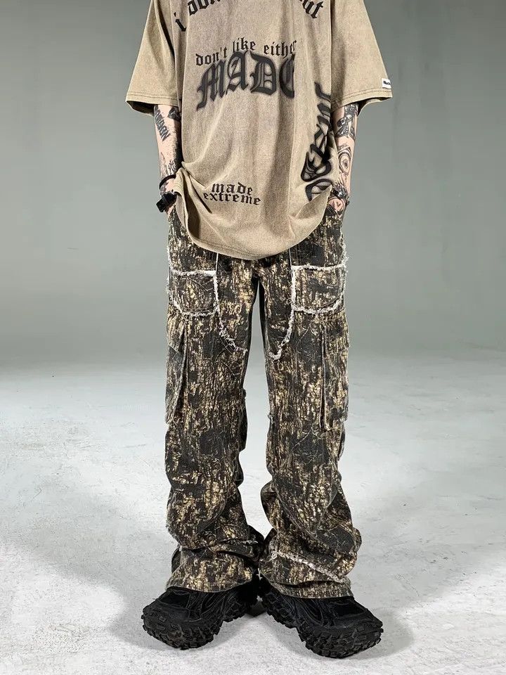 Japanese Brand Maple Leaf Cargo Pants Tassels Distressed Camouflage Jeans Size US 31 - 1 Thumbnail