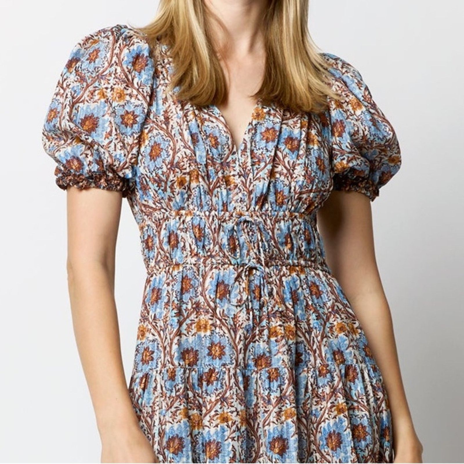 Ulla Johnson ULLA JOHNSON $490 Ilana Dress Caspia Blue Brown Womens 0 Size XS / US 0-2 / IT 36-38 - 3 Thumbnail