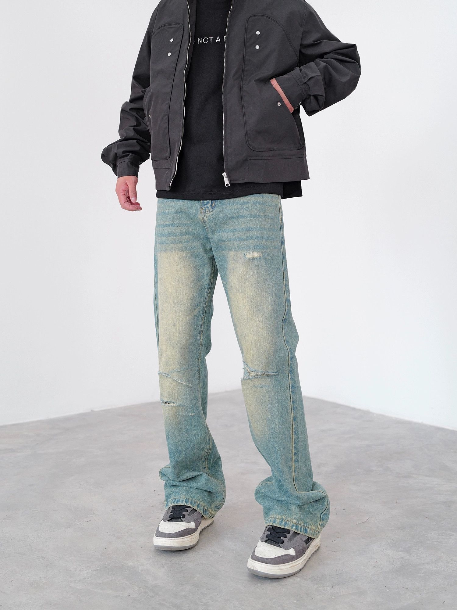 washed faded ripped damaged flared jeans