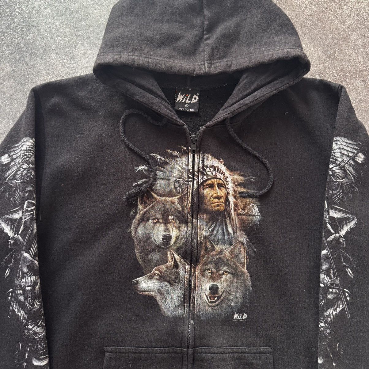 If Six Was Nine × Vintage Wild Vintage Indian Wolf Double Side Print Zip Hoodie Size US M / EU 48-50 / 2 - 4 Thumbnail