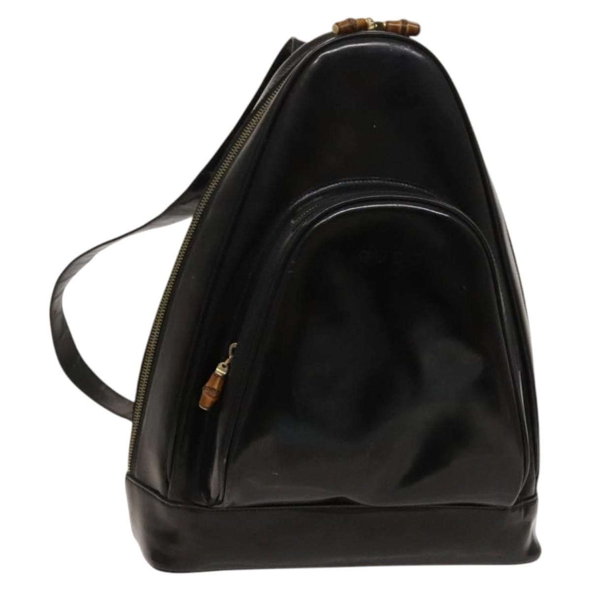 GUCCI Bamboo Shoulder Bag Enamel Black 003 2113 003 2113