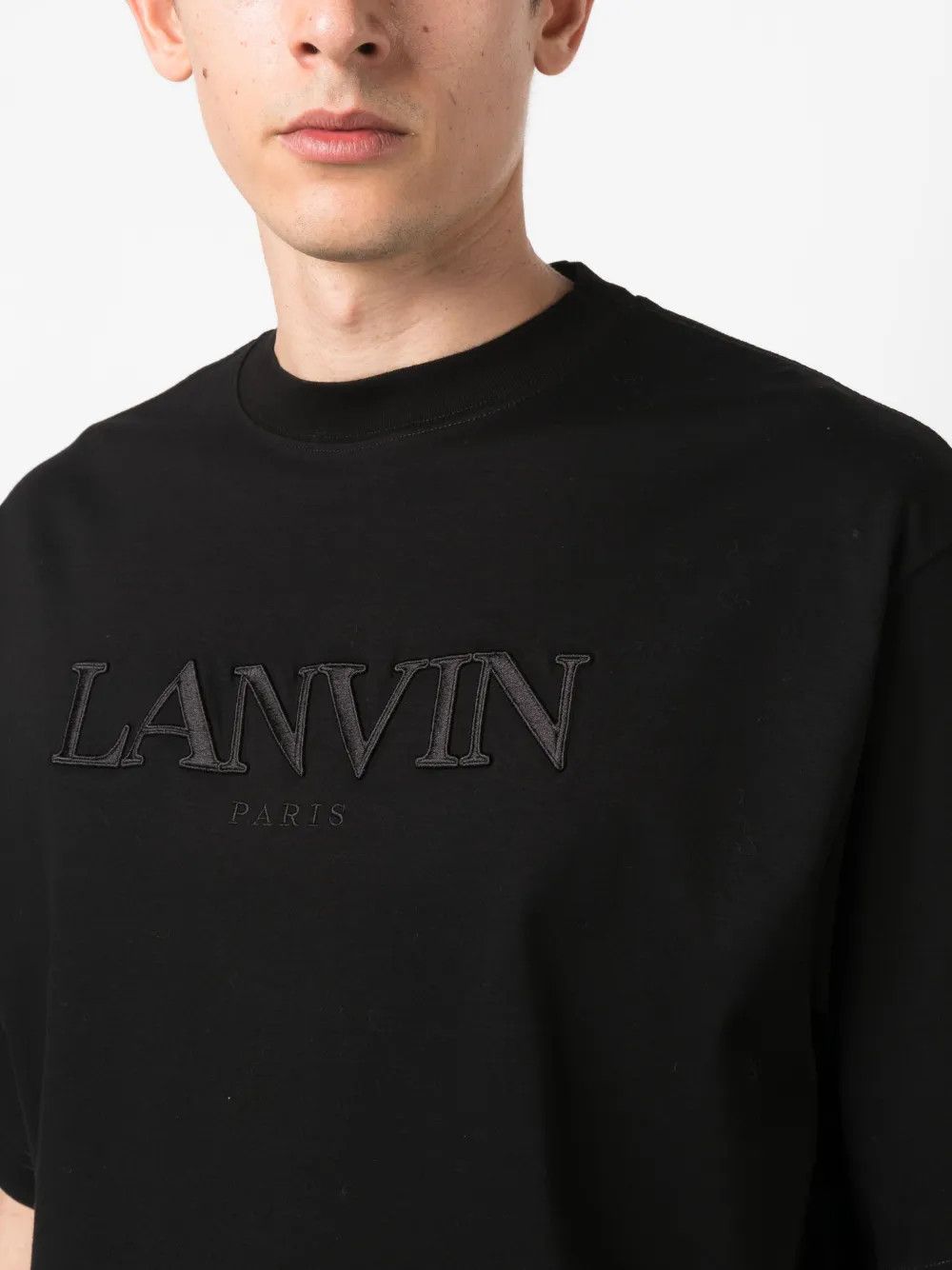 Lanvin oc11z0426 Logo Applique Cotton T-Shirt in Black Size US L / EU 52-54 / 3 - 5 Thumbnail