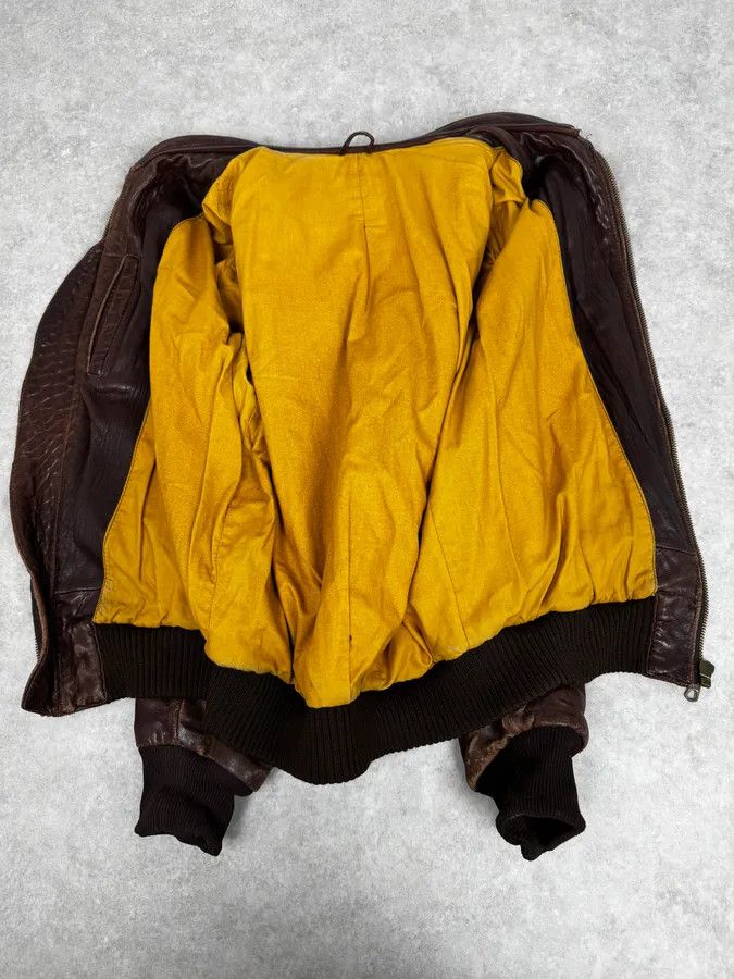 Vintage 1990s Archive Brown Fur Collar Aviator Bomber Leather Jacket Size US M / EU 48-50 / 2 - 7 Thumbnail