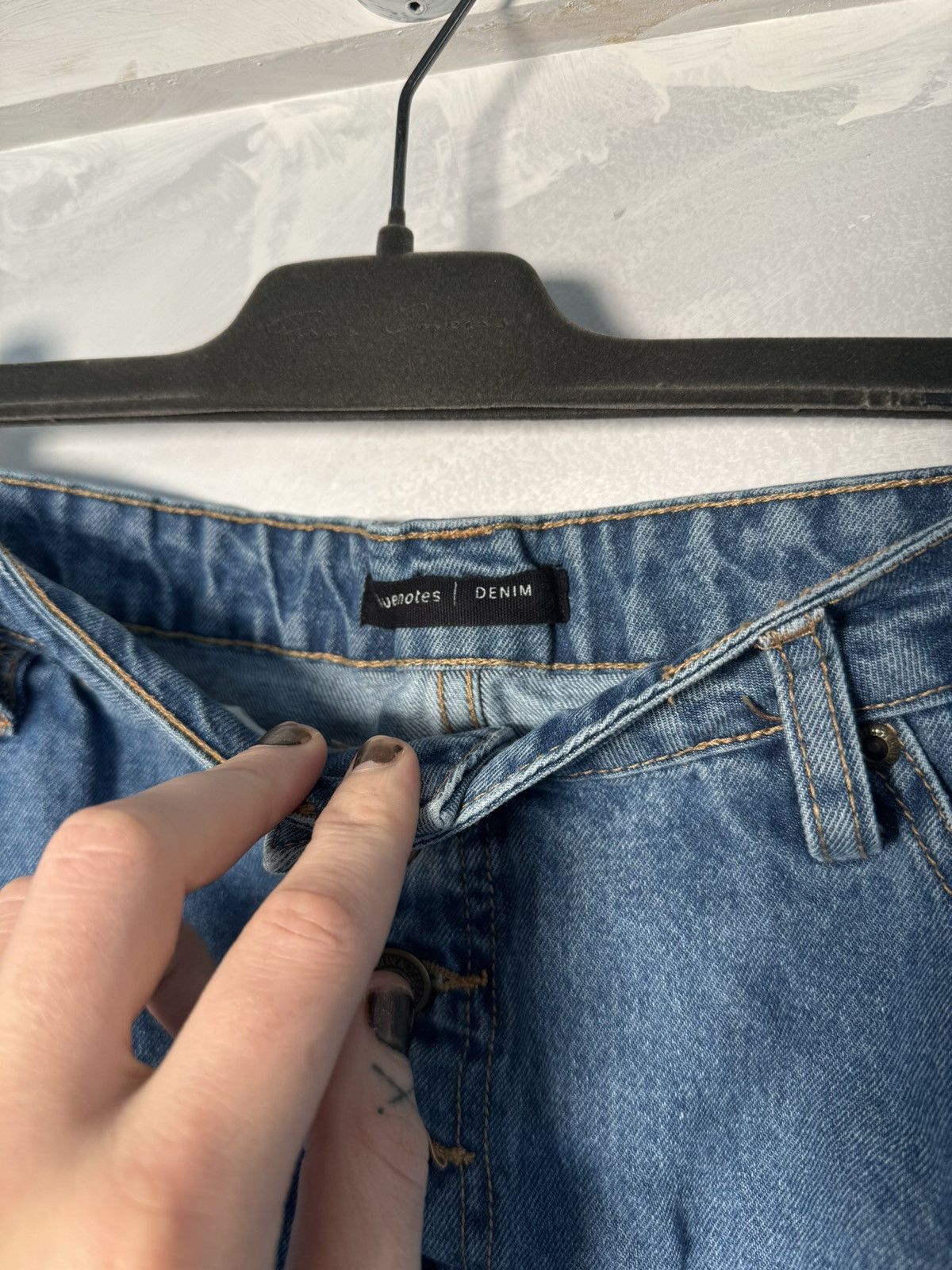 Japanese Brand Bluenotes Denim Dark Wash Jean Skirt Button Up Size 31" - 2 Thumbnail