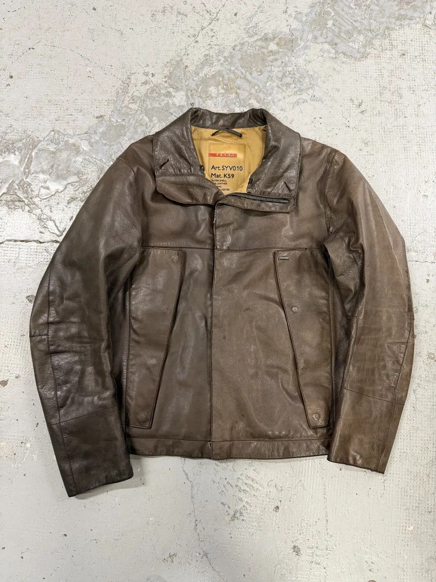Prada 2000s Prada Brown Avant-Garde Biker Leather Jacket Size US M / EU 48-50 / 2 - 1 Thumbnail