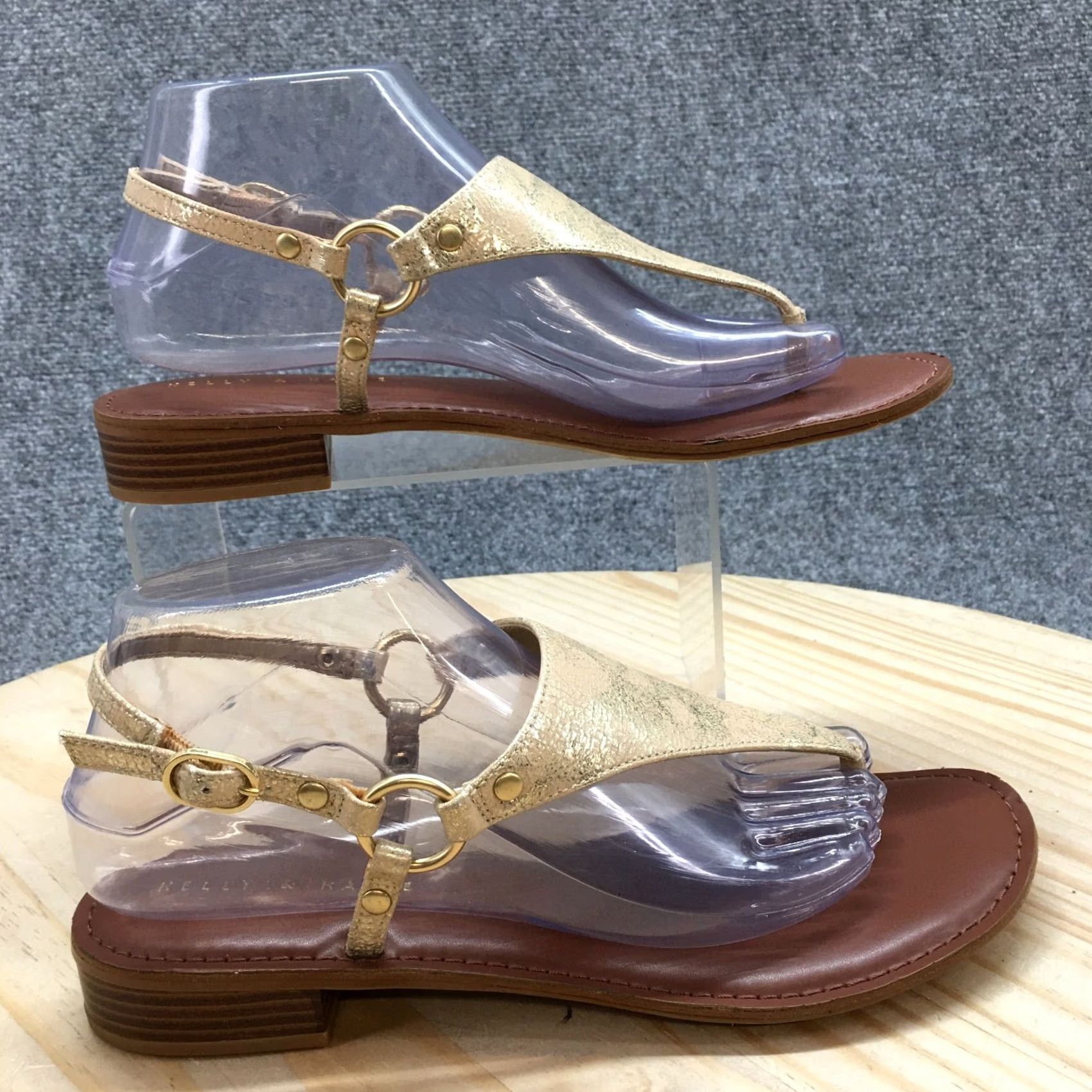 Vintage Kelly And Katie Sandals Womens 9 Bania Casual Slingback Gold Faux Leather Flat Slip-On Adjustable Buckle Shoes Size US 9 / IT 39 - 2 Thumbnail