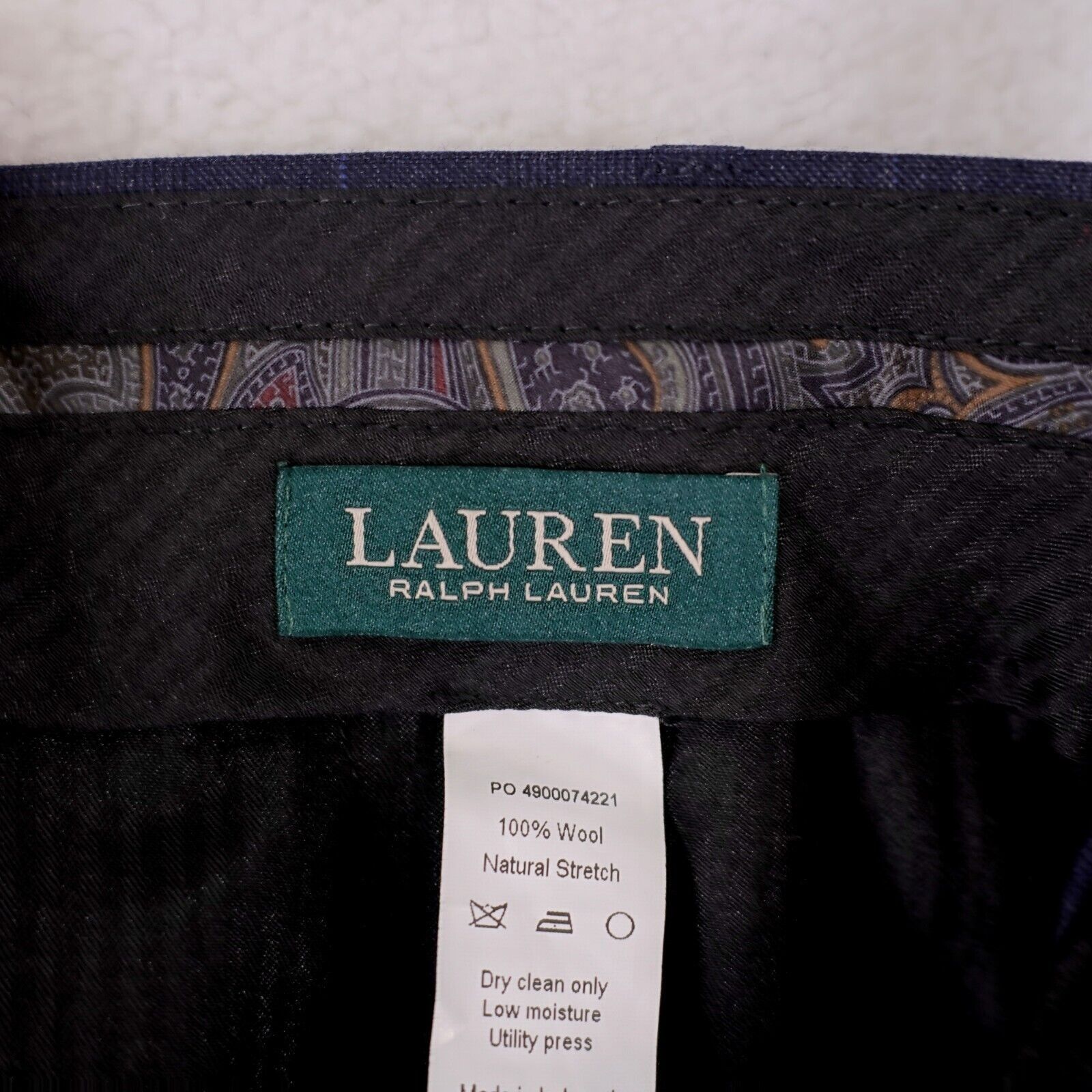 Lauren Ralph Lauren Lauren Ralph Lauren Wool Blue Plaid Windowpane Flat Front Dr Size 44R - 6 Thumbnail