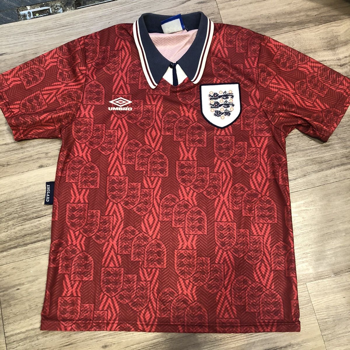 image of Fifa World Cup x Soccer Jersey England 93/95 Away Shirt (Blokecore) in Red, Men's (Size Medium)