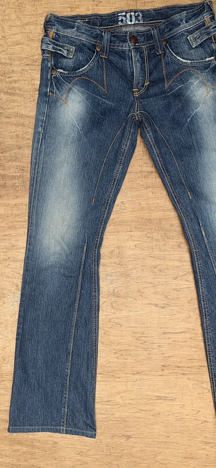 Edwin Rare.. Edwin Lot 503 Blue Trip Flare Bootcut Denim Pants Size US 31 - 12 Thumbnail