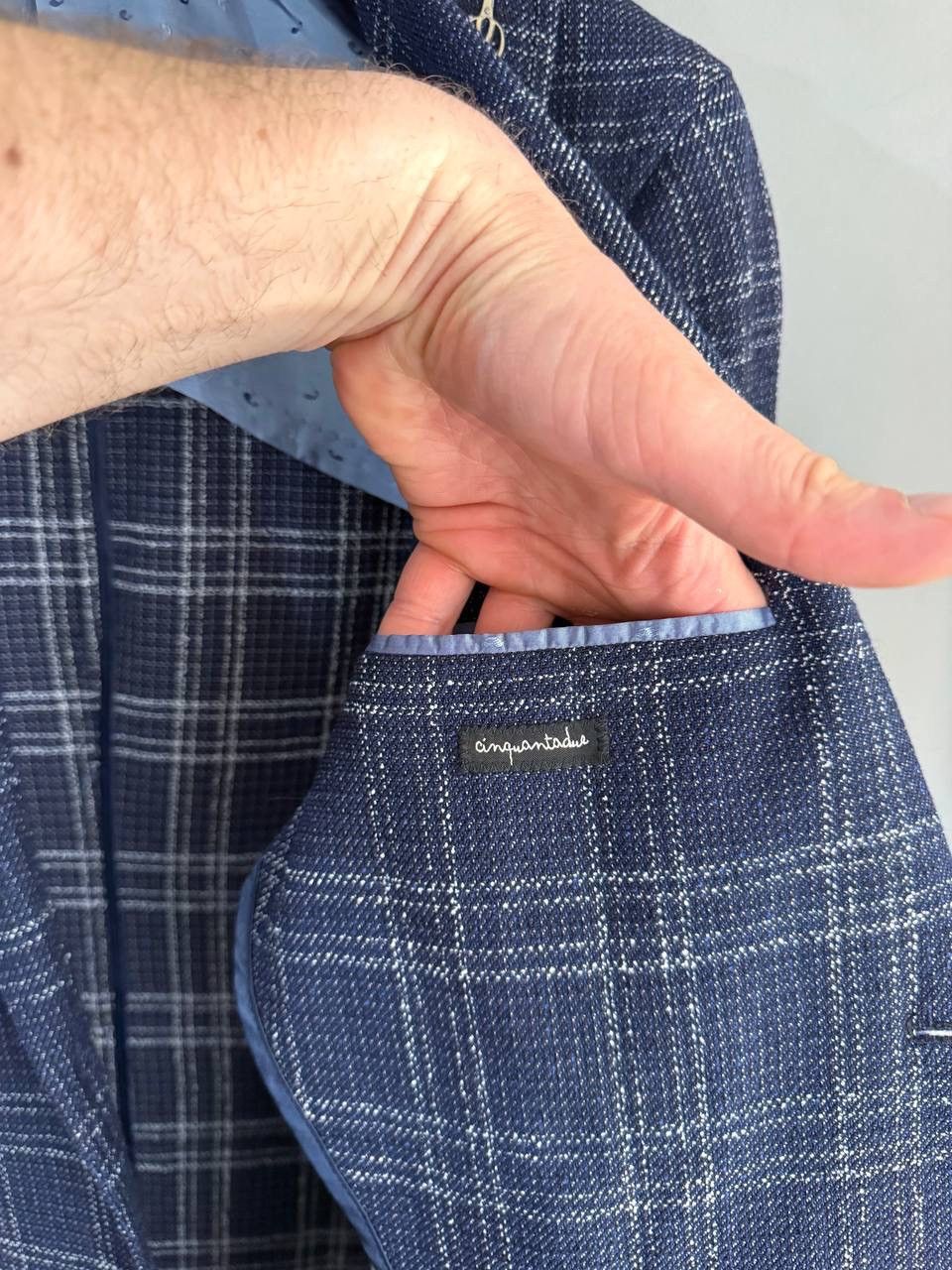 Paoloni Paoloni Men's Blazer Wool/Cotton Dark Blue Check, Size 52 Size 52R - 12 Thumbnail