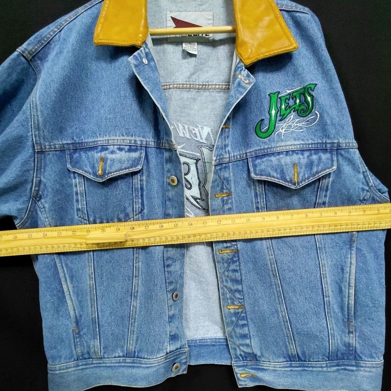 Vintage ProElite New York Jets Denim Jacket Blue Solid Long Sleeve Men Size L Size US L / EU 52-54 / 3 - 6 Thumbnail