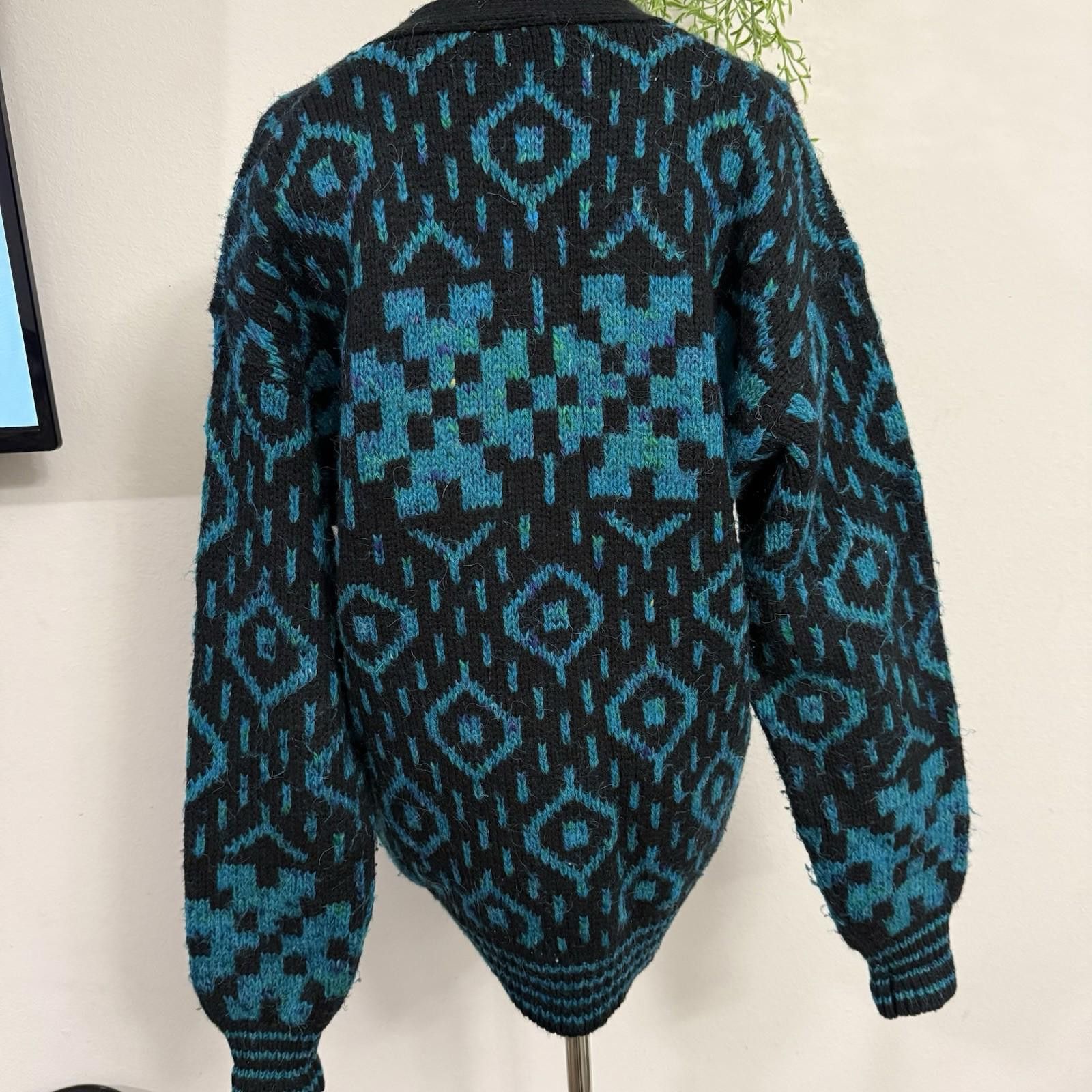 FABRIZIO DEL CARLO Fabrizio Abstract Boho Teal Western Cardigan Wool Size M / US 6-8 / IT 42-44 - 2 Thumbnail