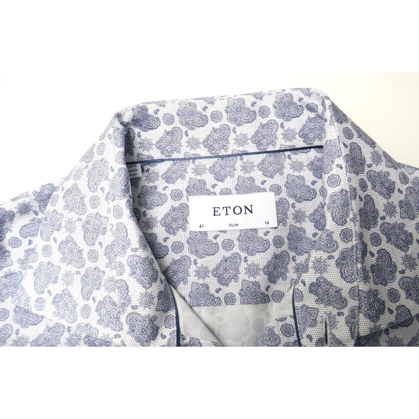 Eton ETON Slim Shirt Men's Blue Floral Patterned Spread Collar 41 16 Size US L / EU 52-54 / 3 - 7 Thumbnail
