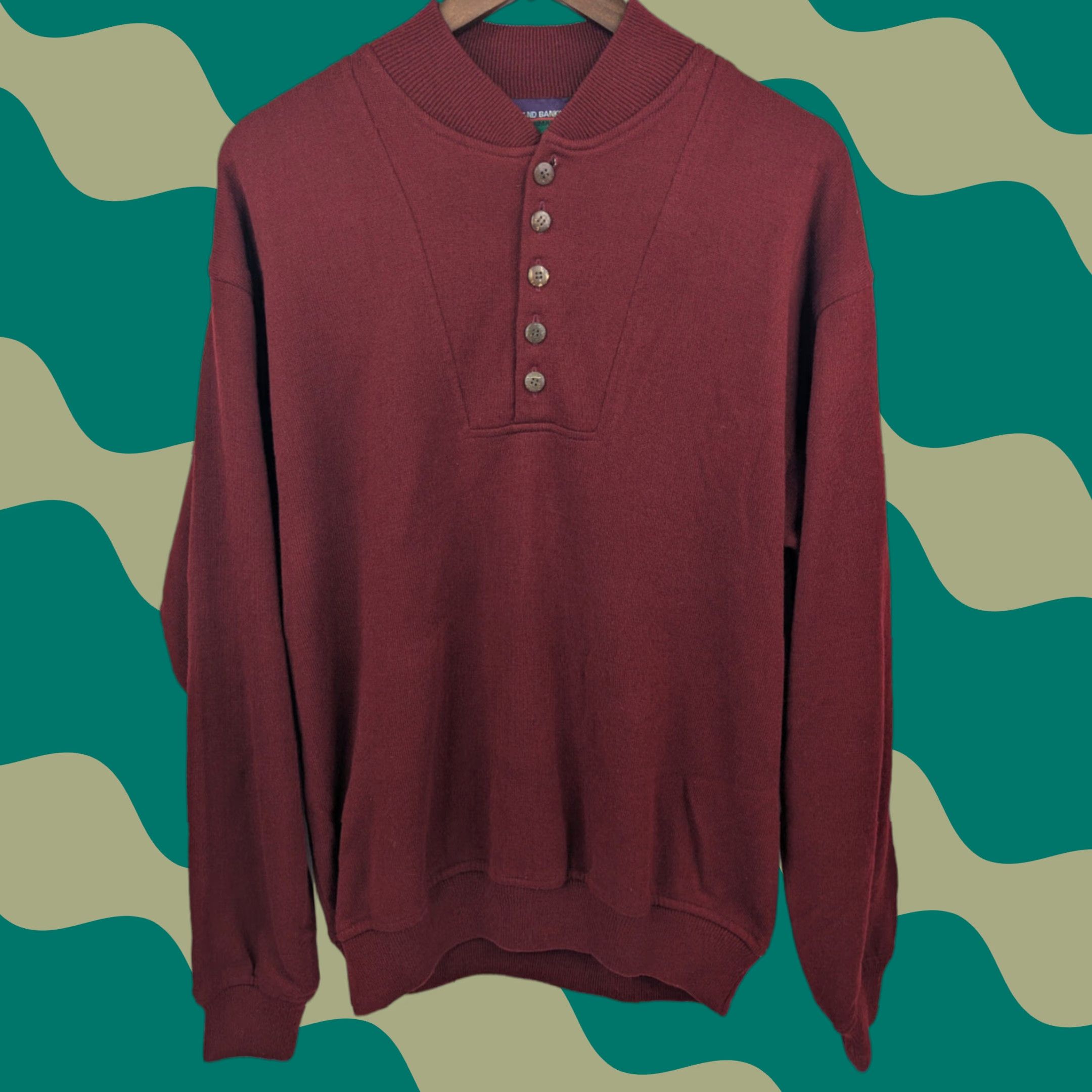 Vintage Grand Banks Mens Red Acrylic Henley 1/4 Button Sweater Size Large Size US L / EU 52-54 / 3 - 1 Thumbnail