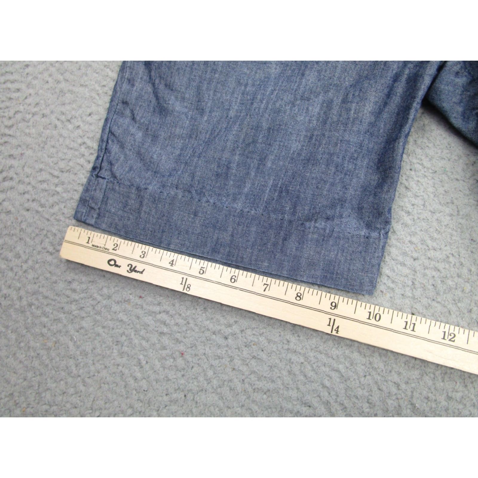 Vintage S.K.U. Mens Shorts 32 Blue Chambray 100% Cotton Flat Front Casual Made USA - Denim Chino Inseam 8" Front Zip Fly Pockets Above-Knee Mens Size US 32 / EU 48 - 4 Thumbnail
