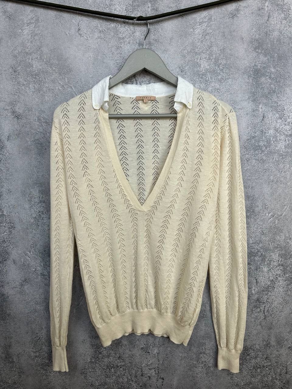 Sandro Paris Linen Cotton Pointelle Knit Sweater Shirt