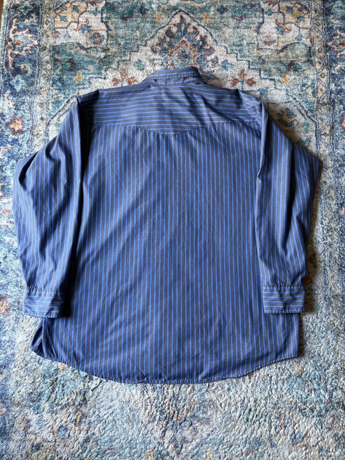 Vintage Vintage Western Craft Blue Pinstriped Pearl Snap Shirt Size US XXL / EU 58 / 5 - 2 Thumbnail