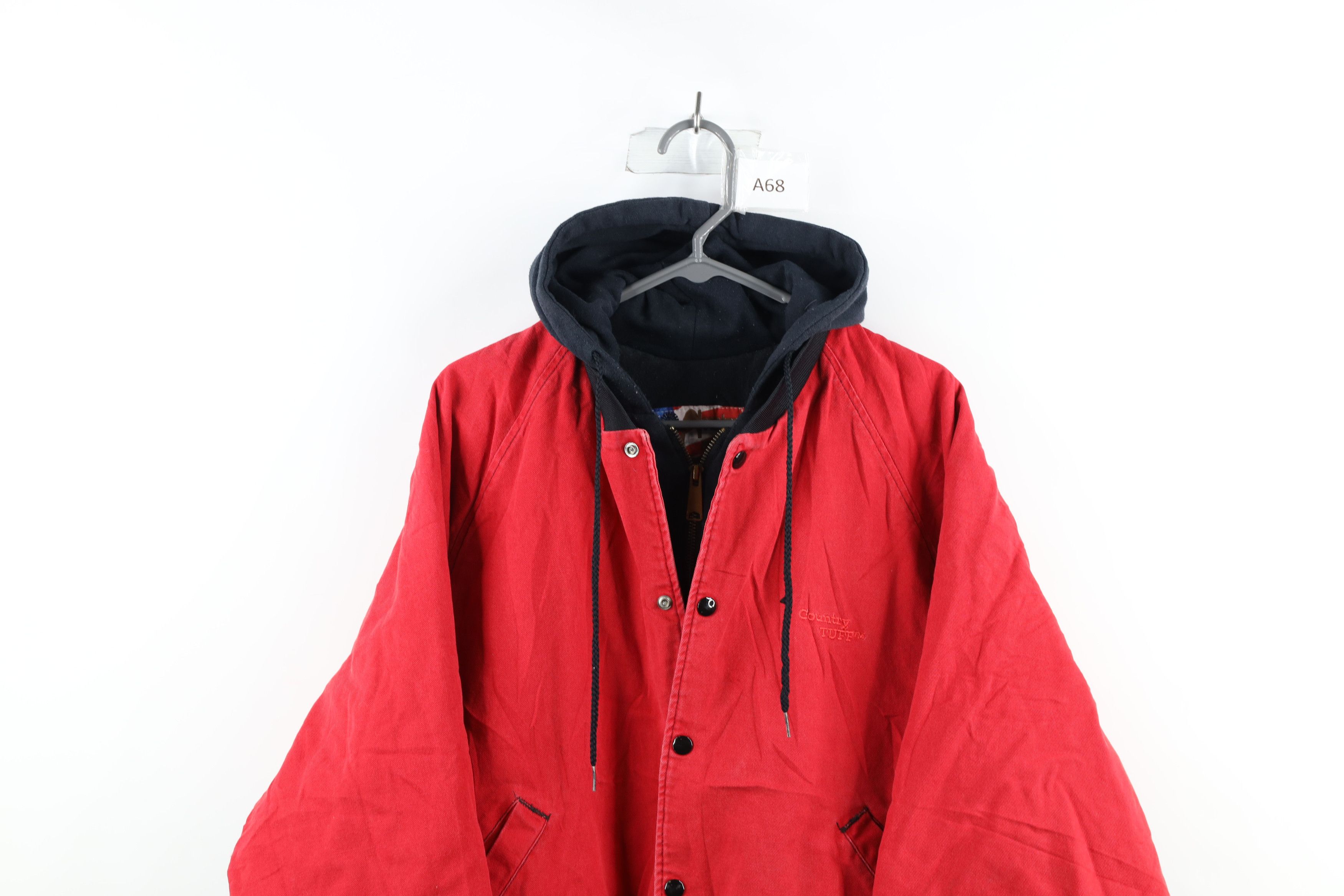 Vintage Vintage 90s Streetwear Lined Hooded Canvas Jacket Red USA Size US XL / EU 56 / 4 - 2 Thumbnail