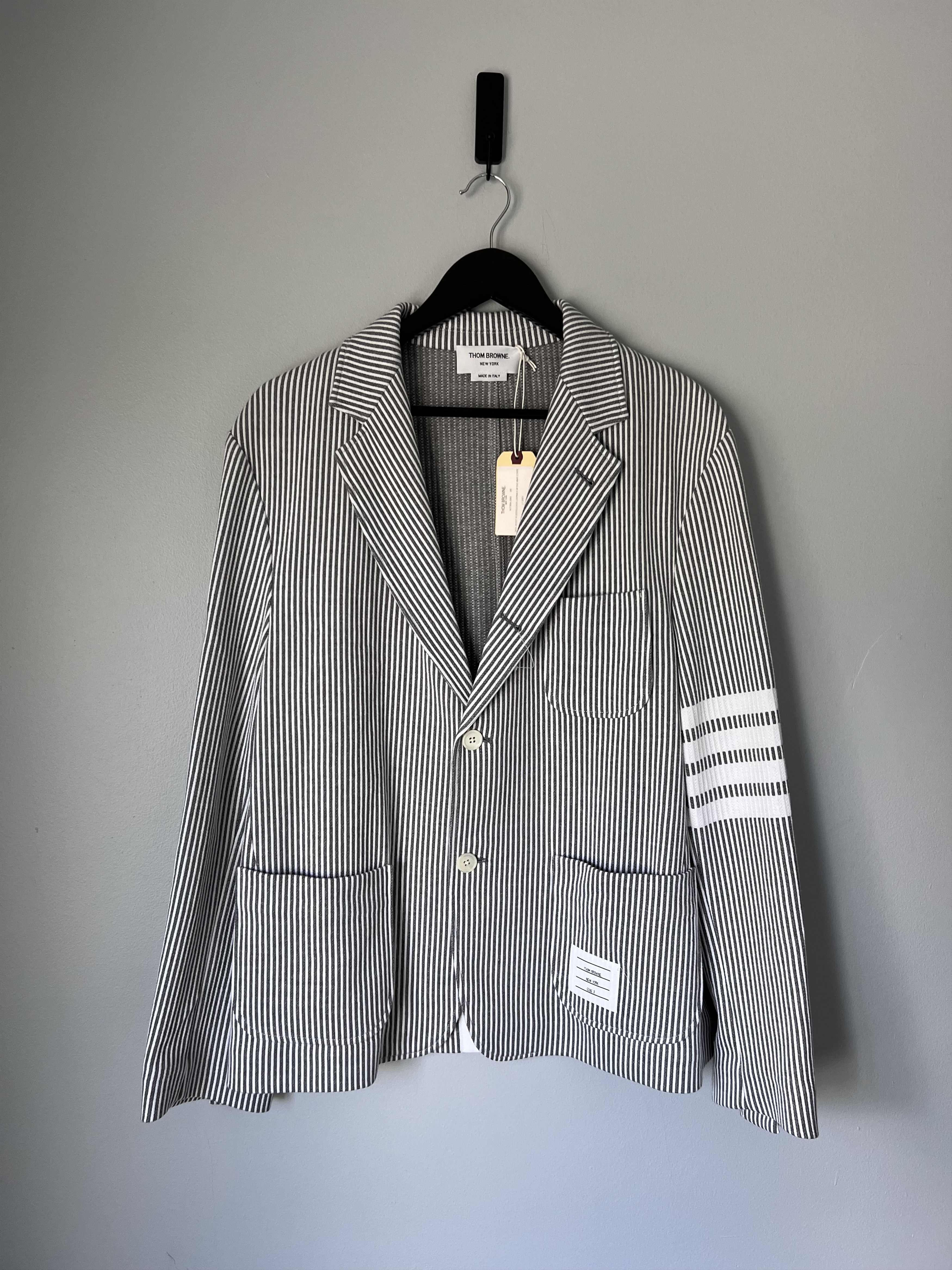 Thom Browne Thom Browne 4 Bar Seersucker Loopback Sack Jacket Size US L / EU 52-54 / 3 - 1 Thumbnail