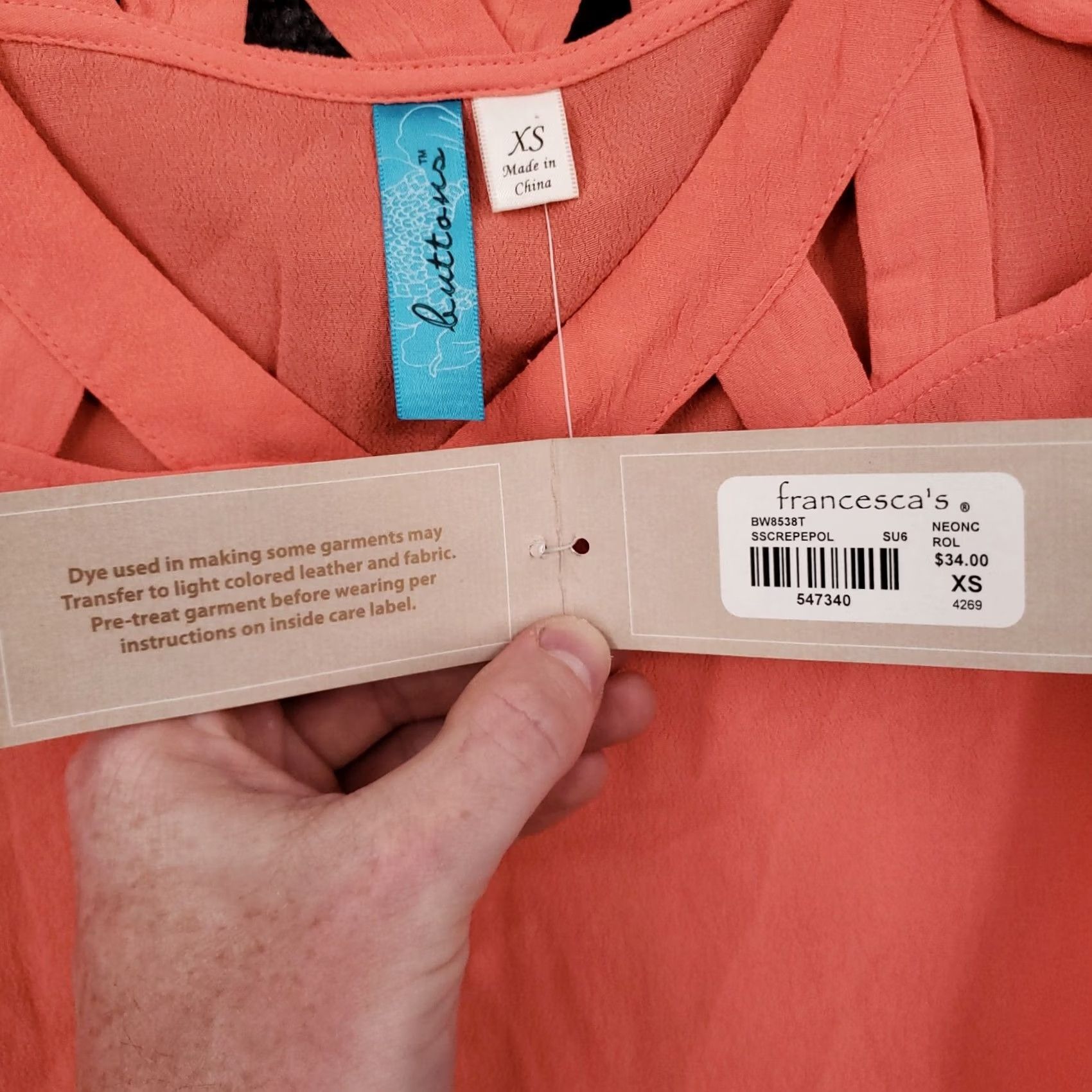 Vintage Francesca's Blouse Shirt Womens XS Orange Short Sleeve Button V-Neck Top Blouse Size XS / US 0-2 / IT 36-38 - 4 Thumbnail