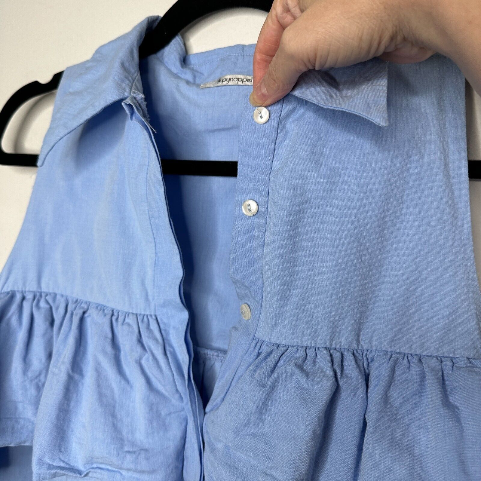 Other Denim Blue Ruffled Cold Shoulder Half Button Flowy Blouse S Size S / US 4 / IT 40 - 7 Thumbnail
