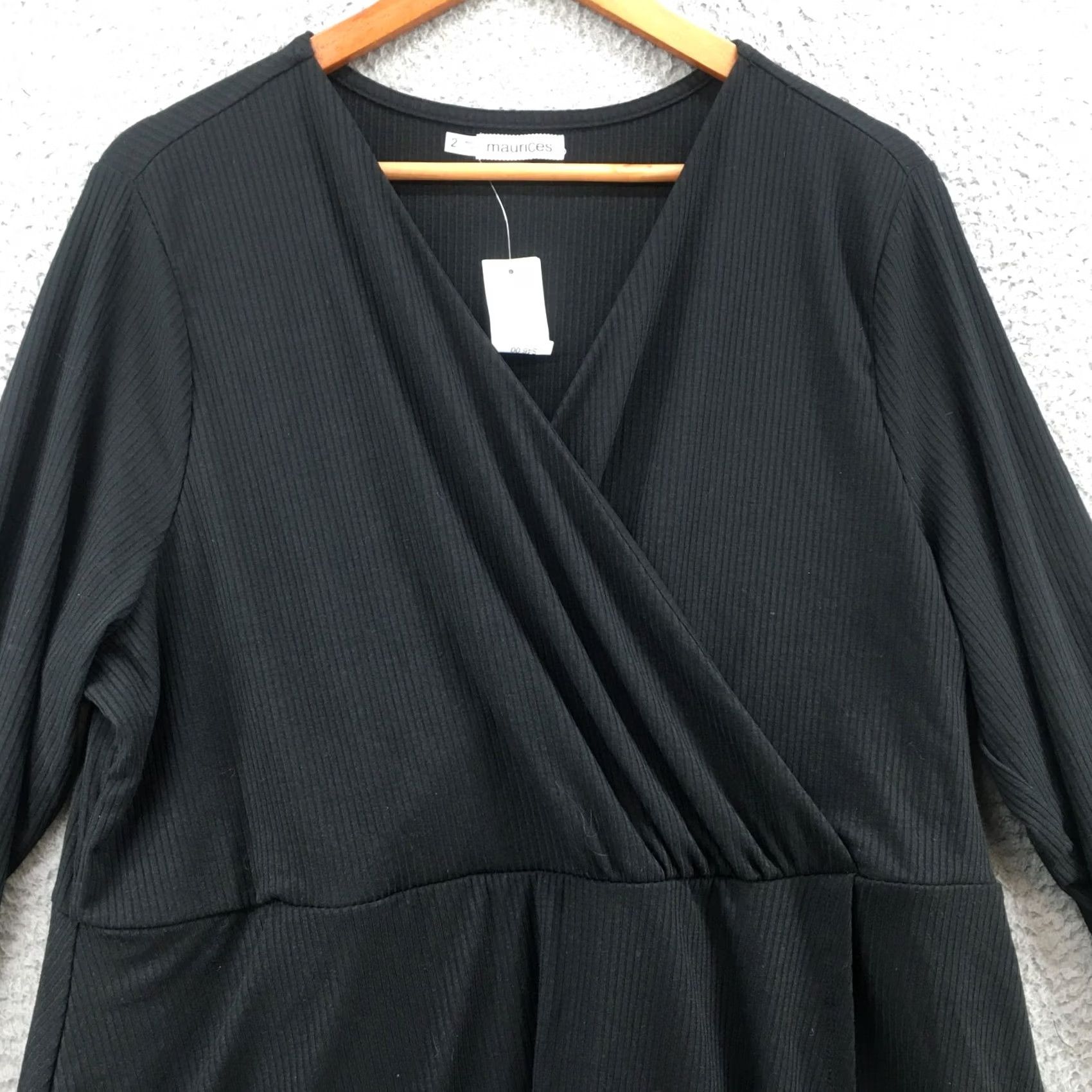 Vintage Maurices Mini A-Lined Dress Womens 2 Long Sleeve Overlap V-Neck Casual Black NEW Size XS / US 0-2 / IT 36-38 - 3 Thumbnail