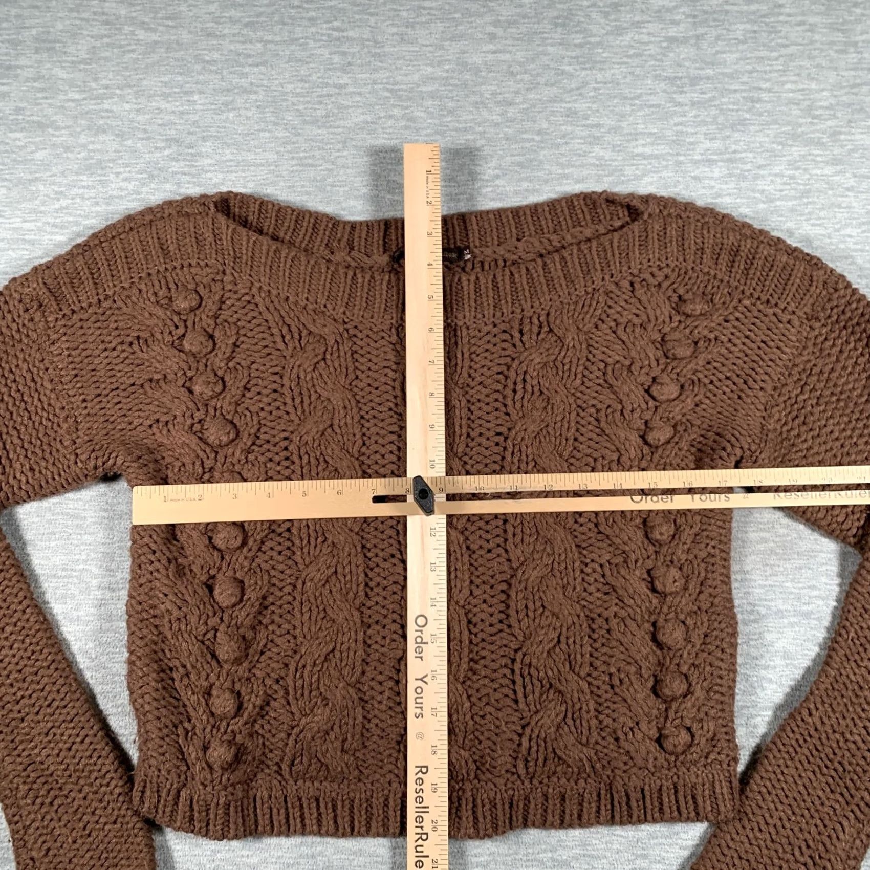 Vintage Hazel Sweater Womens Medium Brown Cable Knit Boat Neck Cropped Pullover Size M / US 6-8 / IT 42-44 - 6 Thumbnail