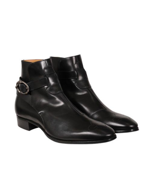 靴 GUCCI - Square Toe Ankle Boots 42E Gucci Gucci 23SS Metal Square Toe Harness Detail Leather Boots