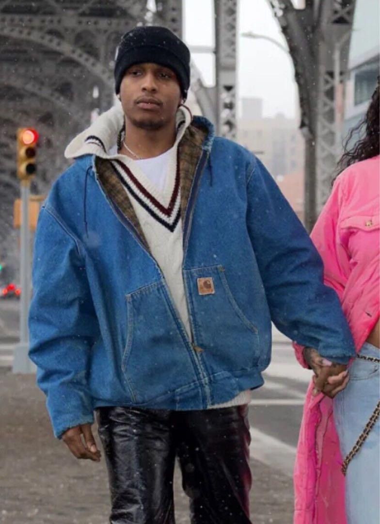 激レア 99年 USA製 カーハート デニム アクティブジャケット Asap USA製 90s Carhartt Blanket Lined Denim Active Jacket 紺 M