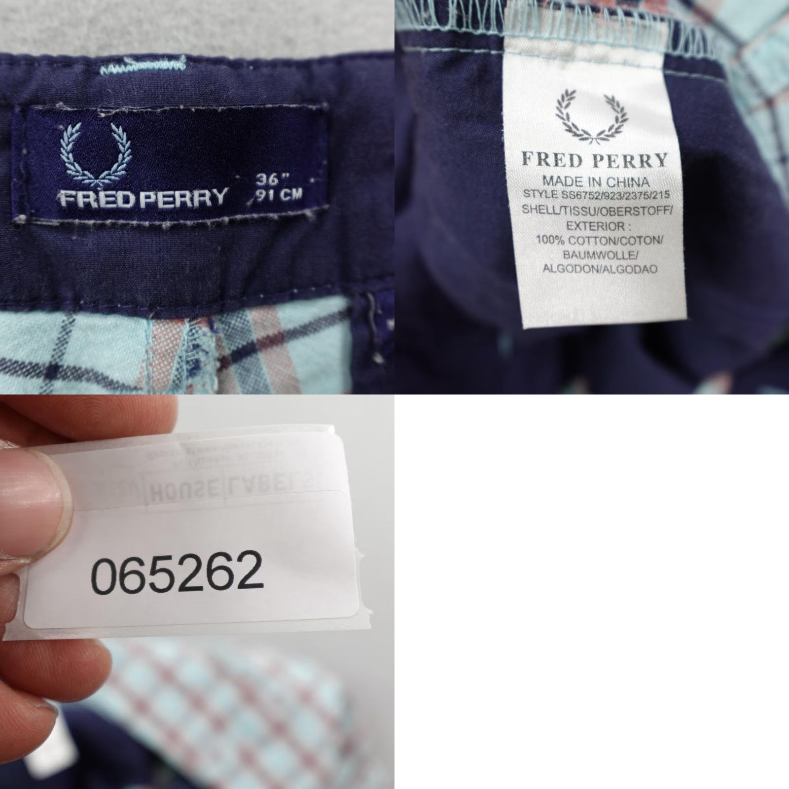 Fred Perry FRED PERRY Chino Shorts Mens 36 Blue Red Plaid Cotton Casual Outdoor Embroidered Logo Size US 36 / EU 52 - 8 Thumbnail