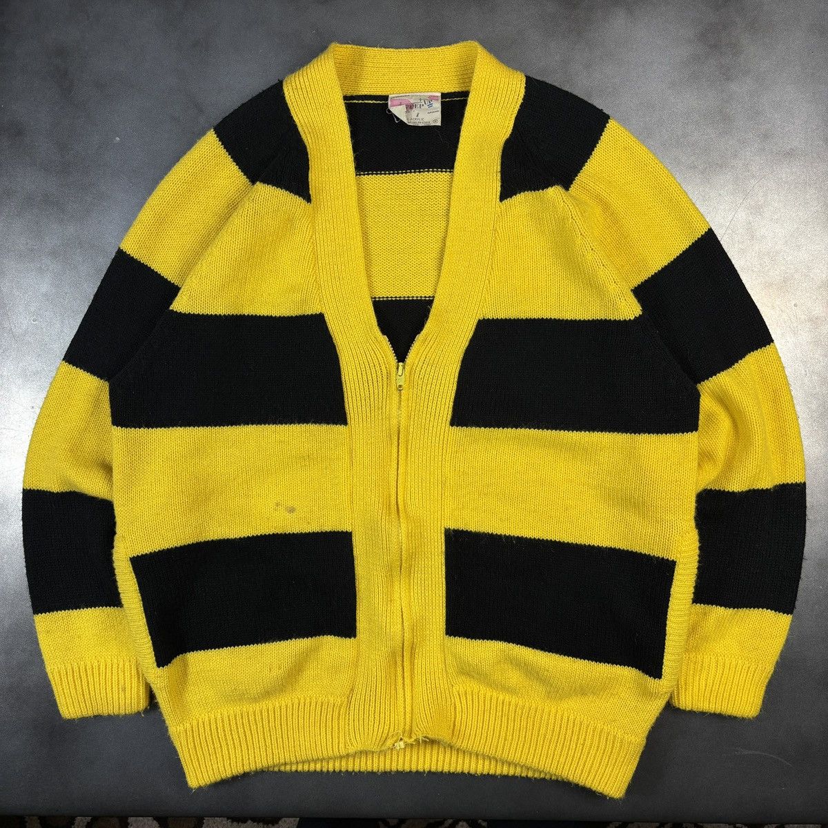 Other × Vintage 1980s Vintage Cardigan Sweater Striped Zip-Up Bumble Bee 80s Size US S / EU 44-46 / 1 - 15 Thumbnail