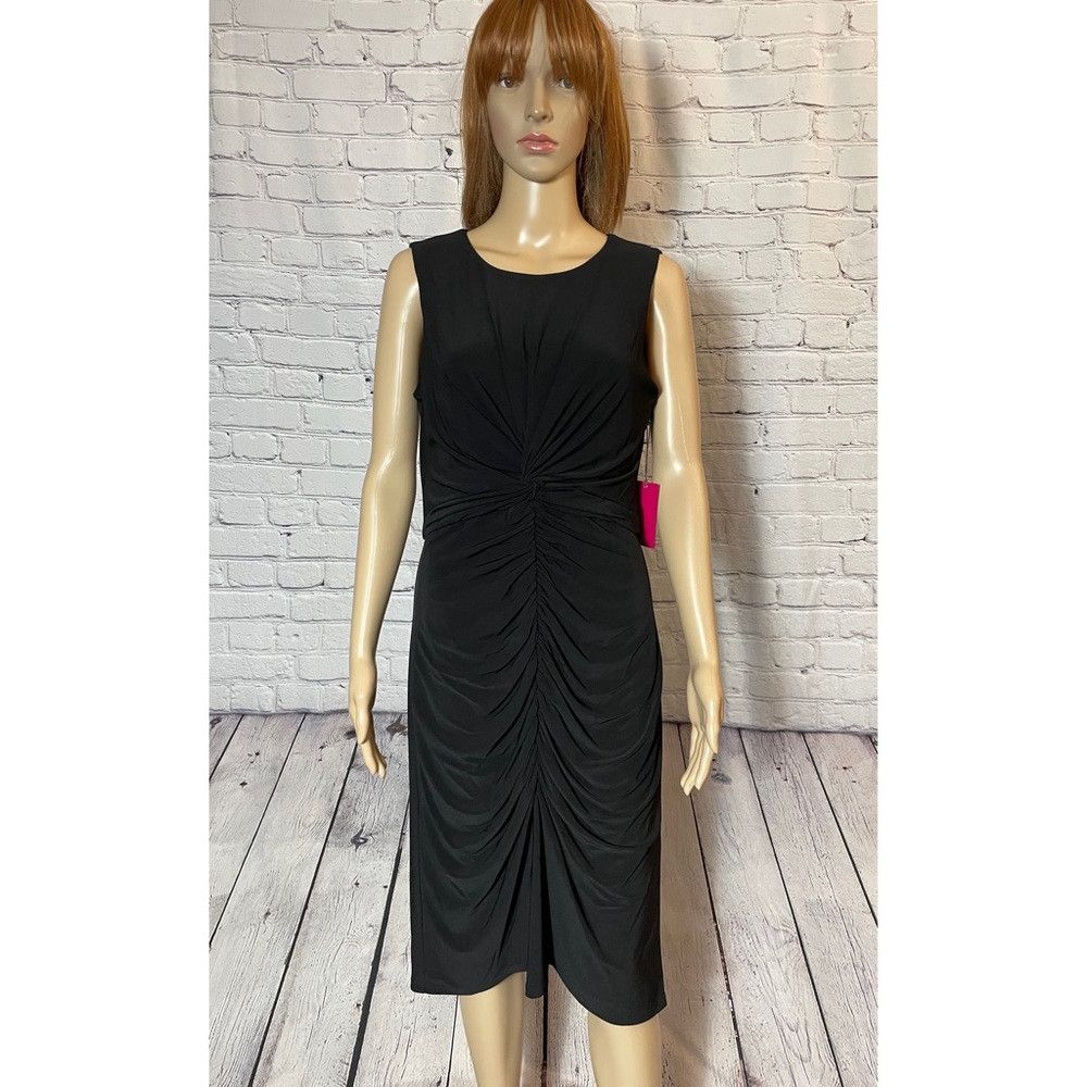 Vince Camuto NWT New Vince Camuto Ruched Body-Con Midi Sleeveless Black Size L / US 10 / IT 46 - 2 Thumbnail