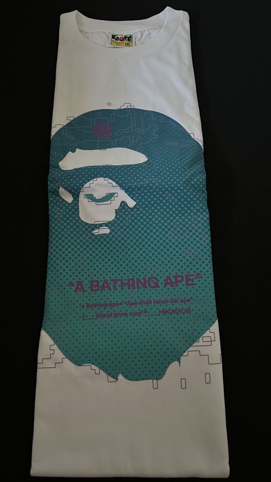 Bape A Bathing Ape Big Head Mosaic Blue Tee Shirt Size 2XL