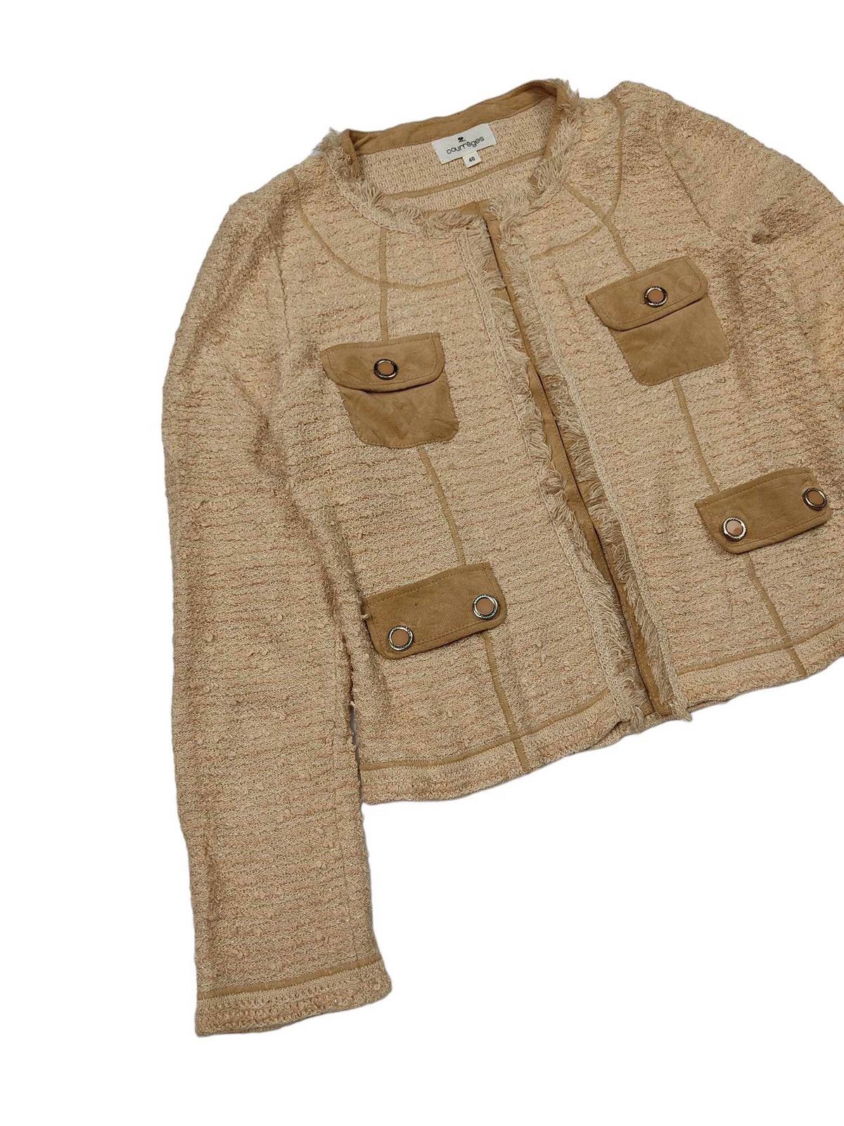 Courreges × Japanese Brand Beautiful Item 🔥 Courreges Tweed No Collar Jacket Size L / US 10 / IT 46 - 4 Thumbnail