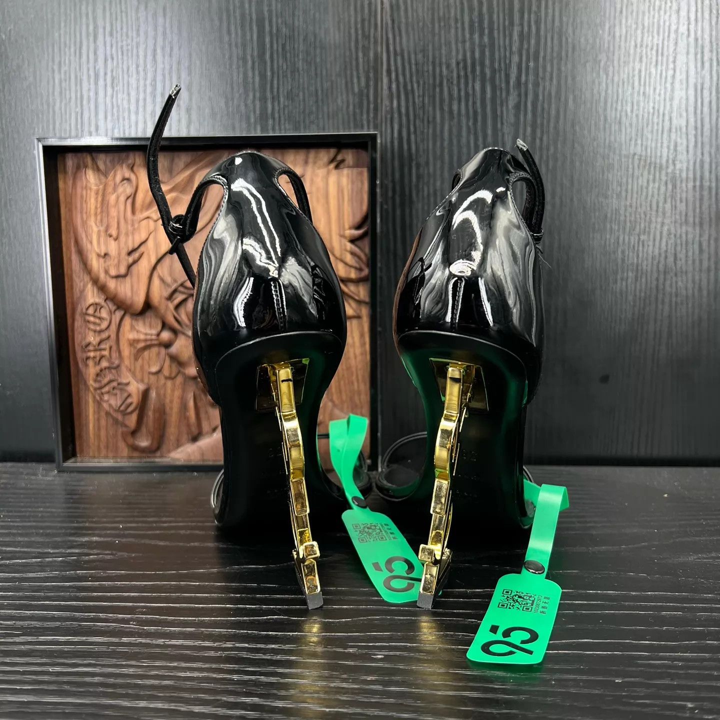 Yves Saint Laurent YSL Opyum Black & Gold Heels Women's 38 Box Size US 7.5 / IT 37.5 - 3 Thumbnail
