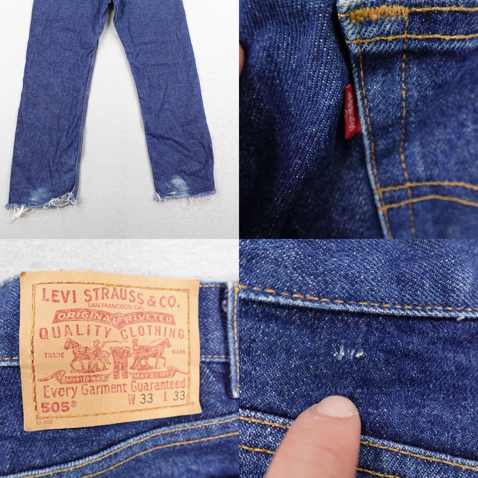 Levi's VINTAGE Levi's Jeans Mens 33x33 Blue Denim 505 Regular Straight Leg Distressed Fray Hem 80s 90s Mens Size US 33 - 8 Thumbnail