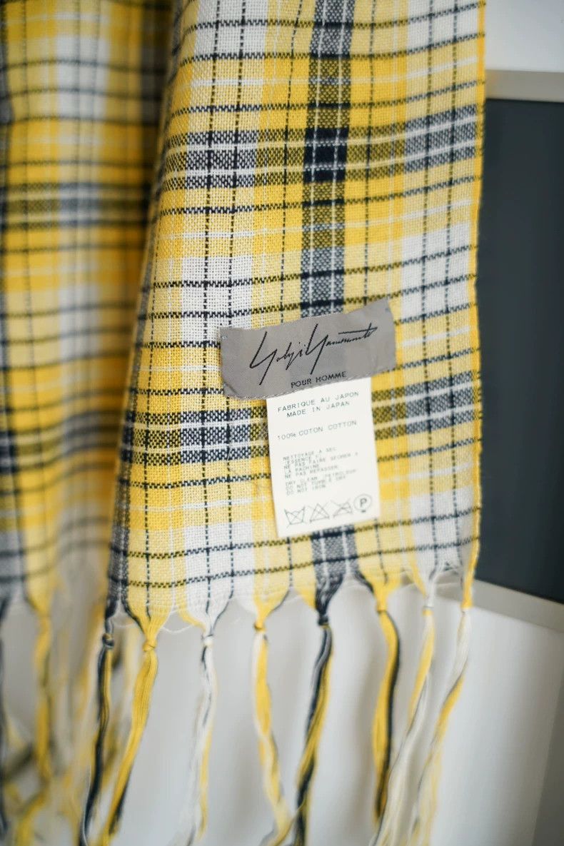 Yohji Yamamoto Yohji Yamamoto Yellow Plaid Scarf with Fringe Design Size ONE SIZE - 3 Thumbnail