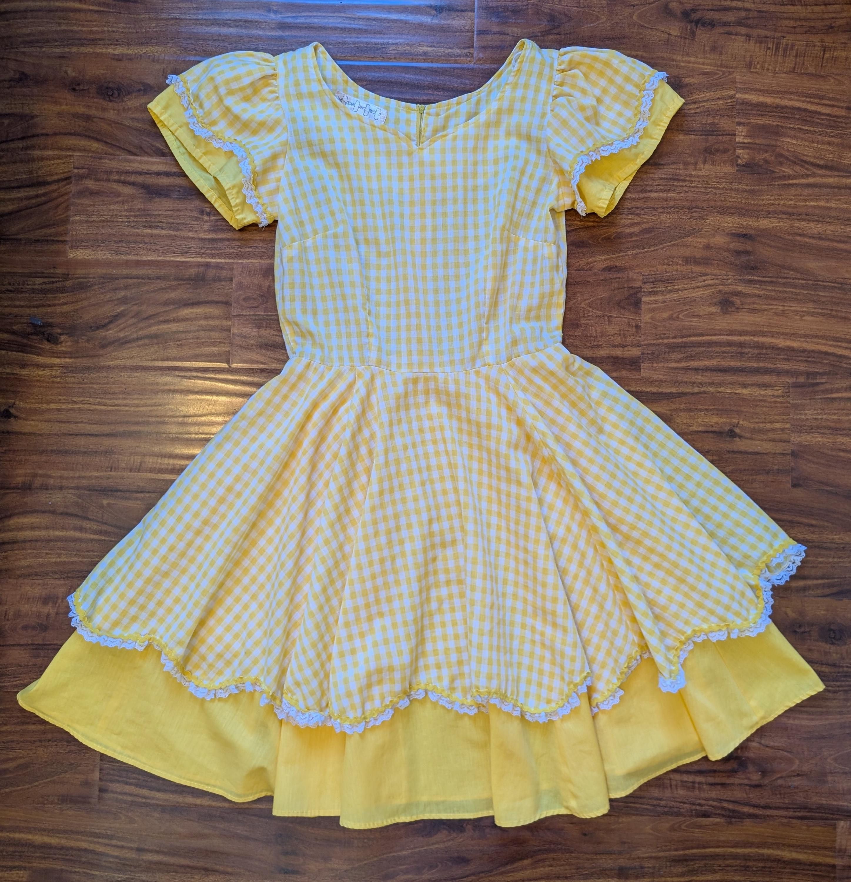 Vintage 1970s Yellow Gingham Square Dance Dress - Country Western Size M / US 6-8 / IT 42-44 - 7 Thumbnail