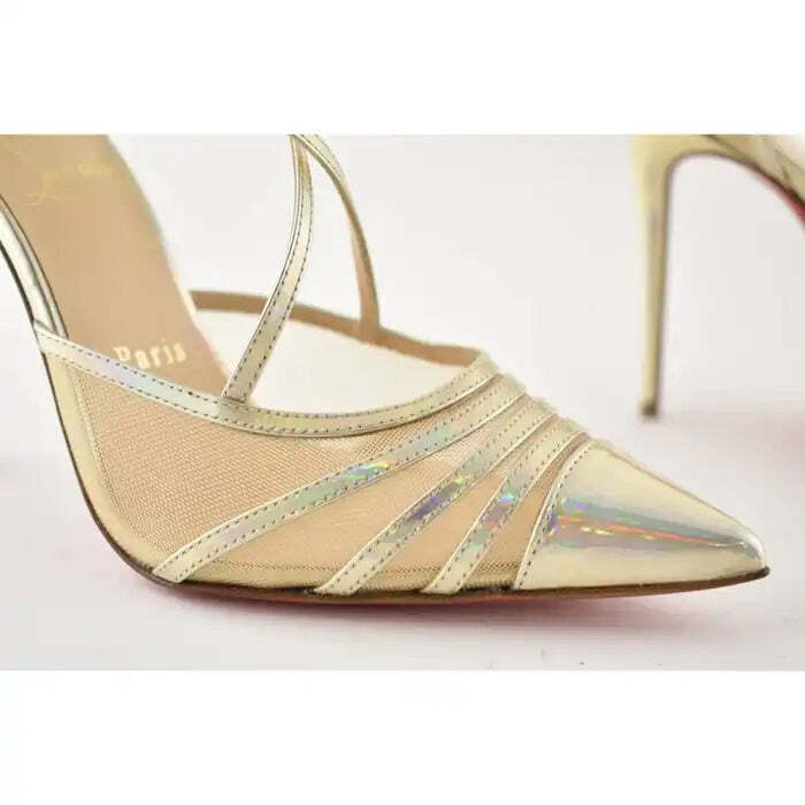 Christian Louboutin Theodorella 100 Platine Gold Mesh Ankle Strap Heel Pump 37 Size US 7 / IT 37 - 5 Thumbnail