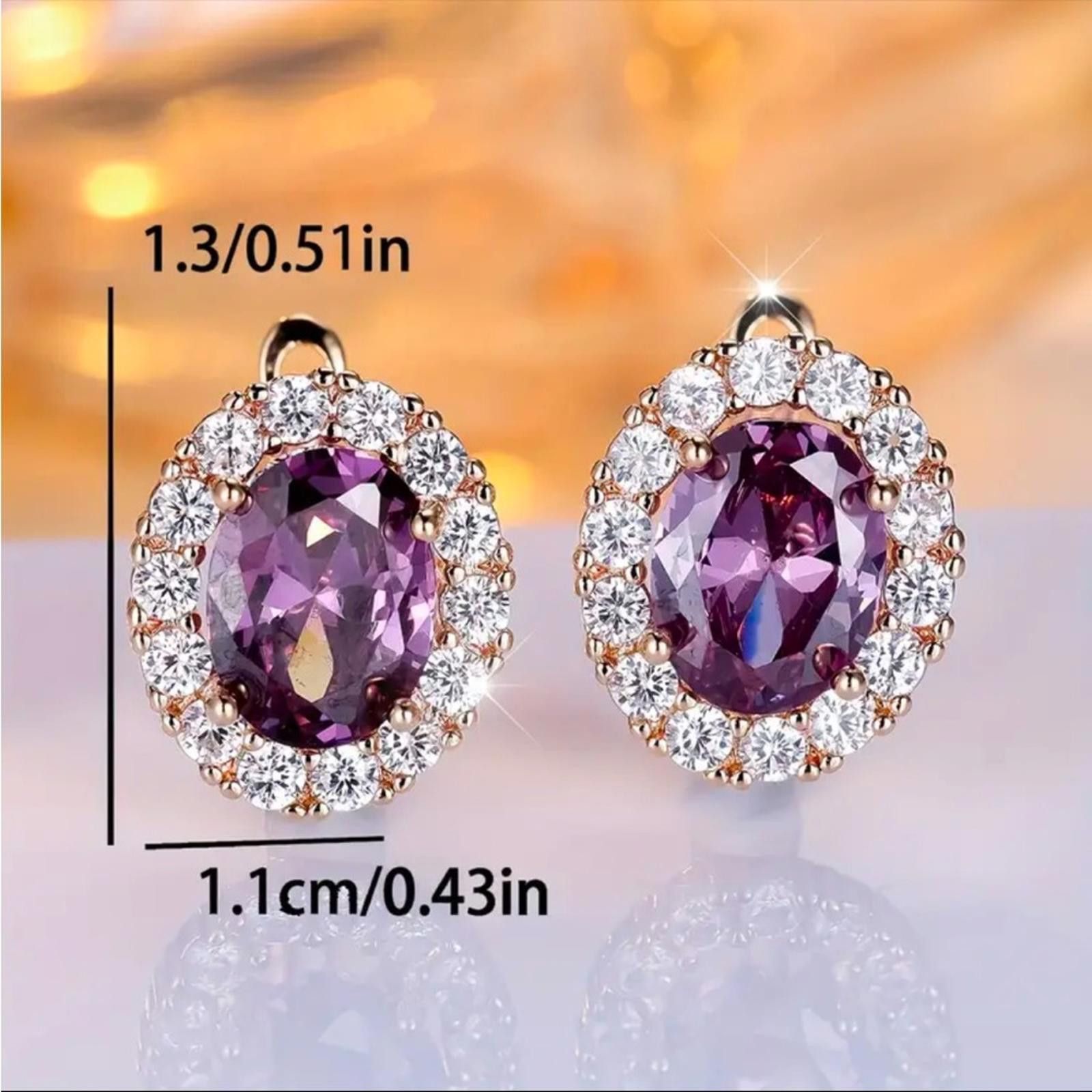 Designer Purple Amethyst and Zircon Diamond Stud Earrings Synthetic Size ONE SIZE - 4 Thumbnail