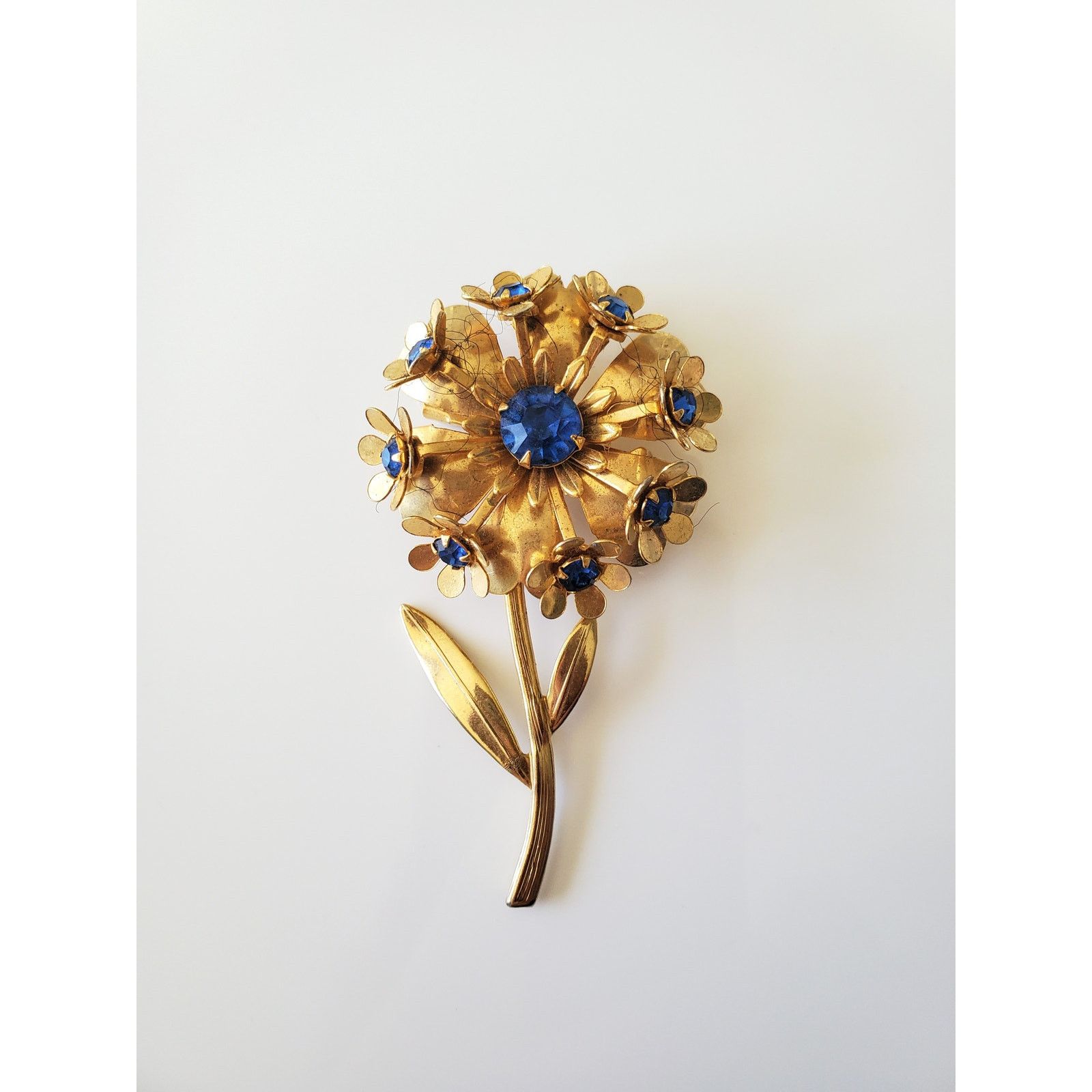 Other Vintage Gold-tone Blue Rhinestone Brooch Size ONE SIZE - 1 Thumbnail