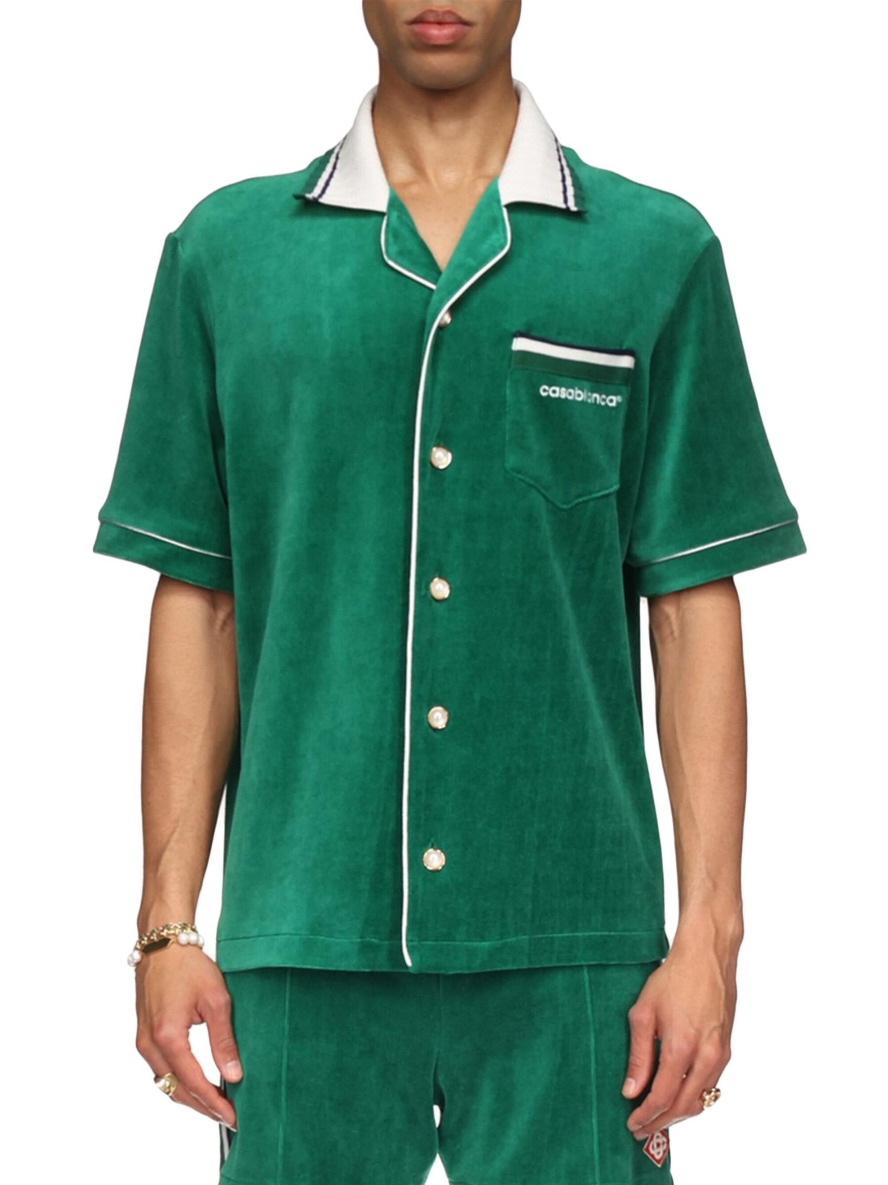 Casablanca os11x0725 Cotton-Blend Velour Short-Sleeve Shirt Evergreen Size US XL / EU 56 / 4 - 3 Thumbnail