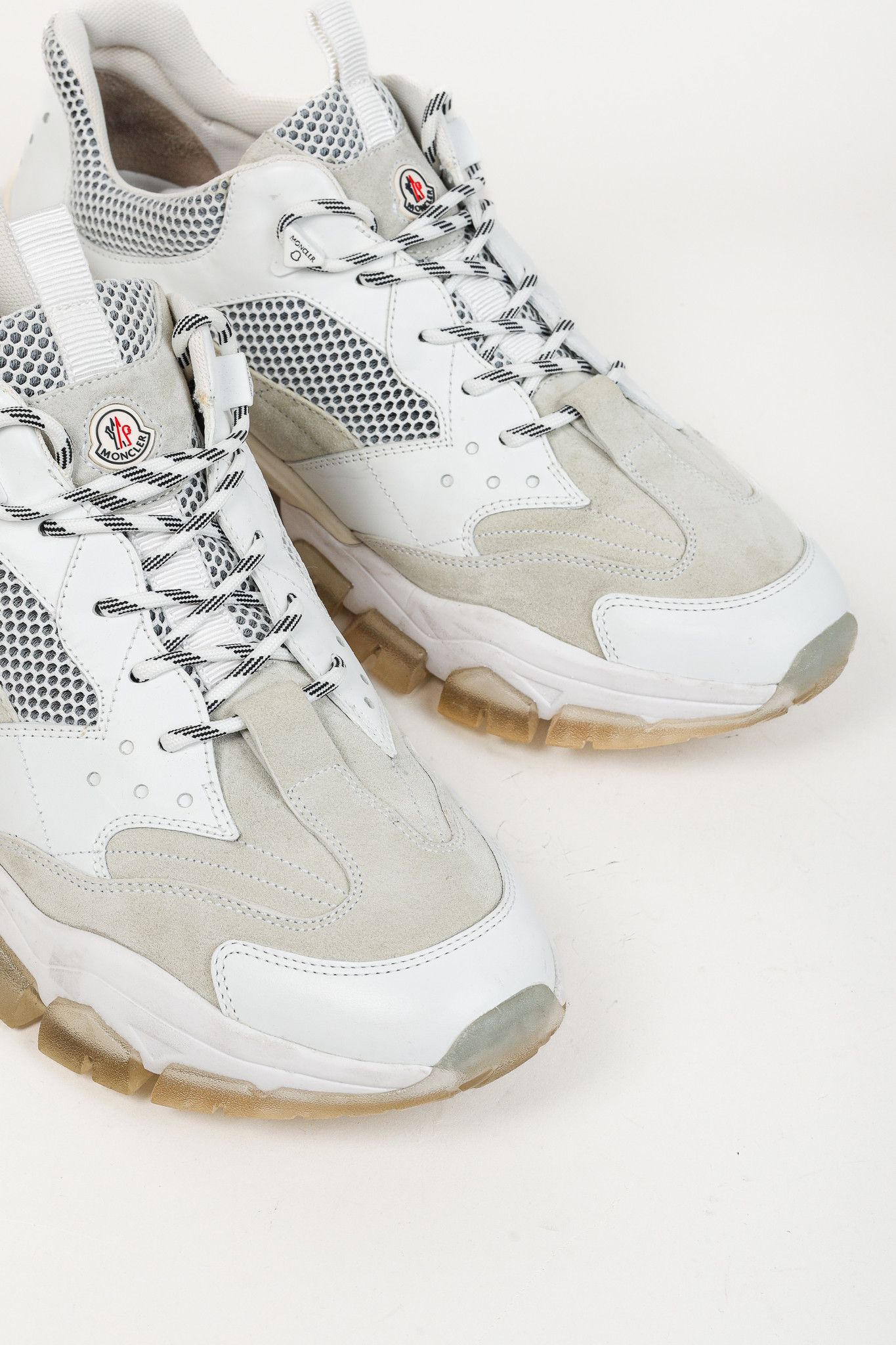 Moncler Moncler Leave No Trace Leather Suede Mesh Sneaker in White Size US 11 / EU 44 - 6 Thumbnail