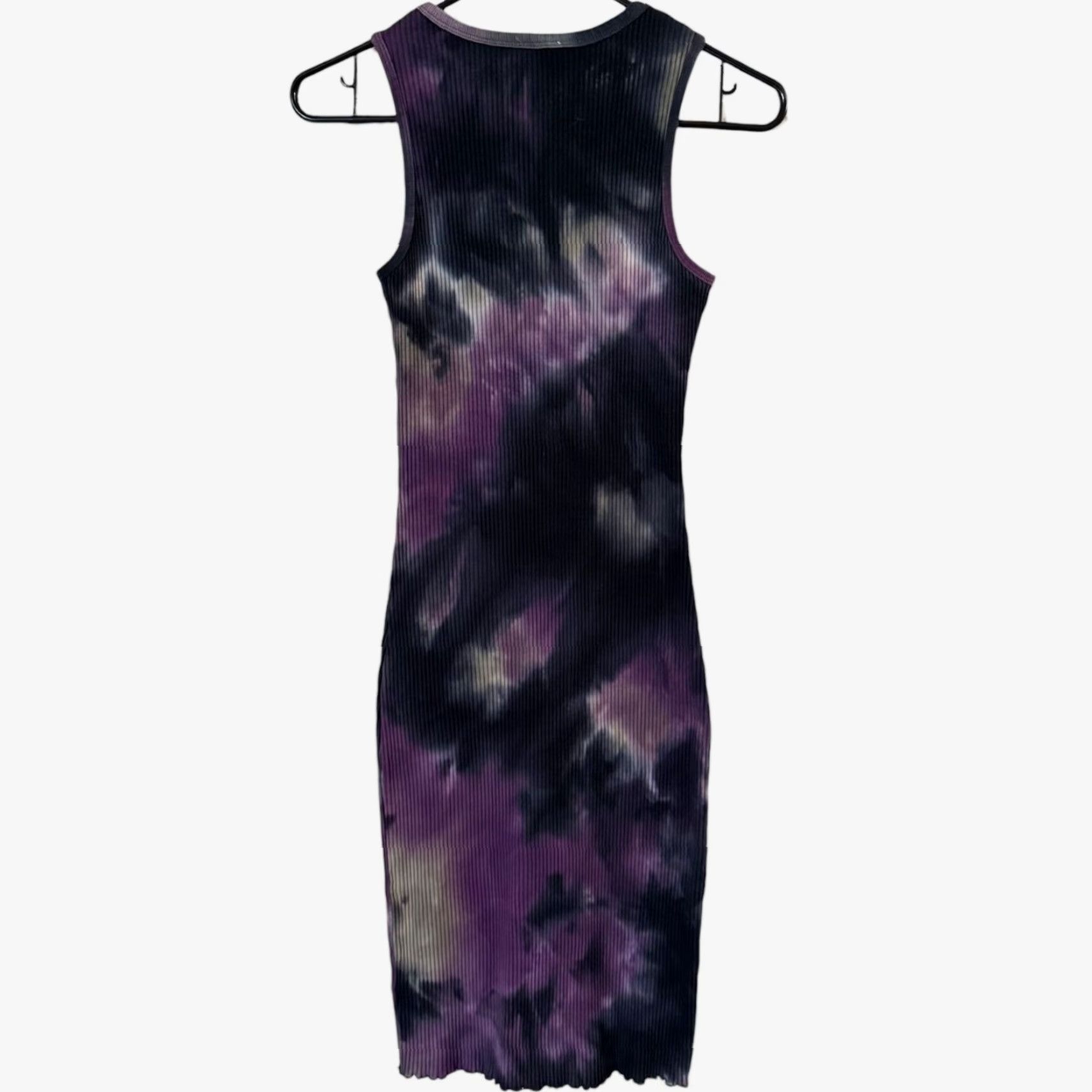 Vintage Le Lis Tie-Dye Midi Dress Purple & Blue Women's M Bodycon Ribbed-Knit Sleeveless Round Neck Pullover Casual Midi Dress Fall Spring Summer City Theme Size M / US 6-8 / IT 42-44 - 4 Thumbnail