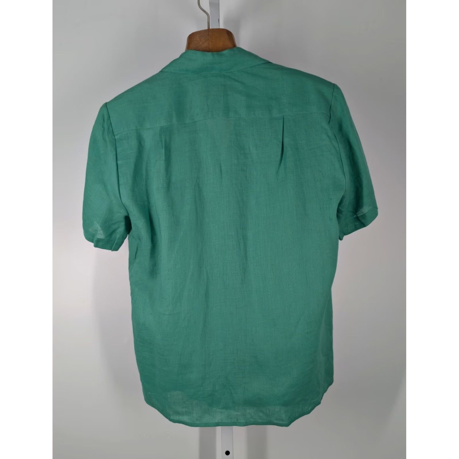 Atomic VINTAGE Ralph Lauren Boho Shirt Womens 80s 90s Linen Green Loopneck Button-Up 12 Size XL / US 12-14 / IT 48-50 - 3 Thumbnail