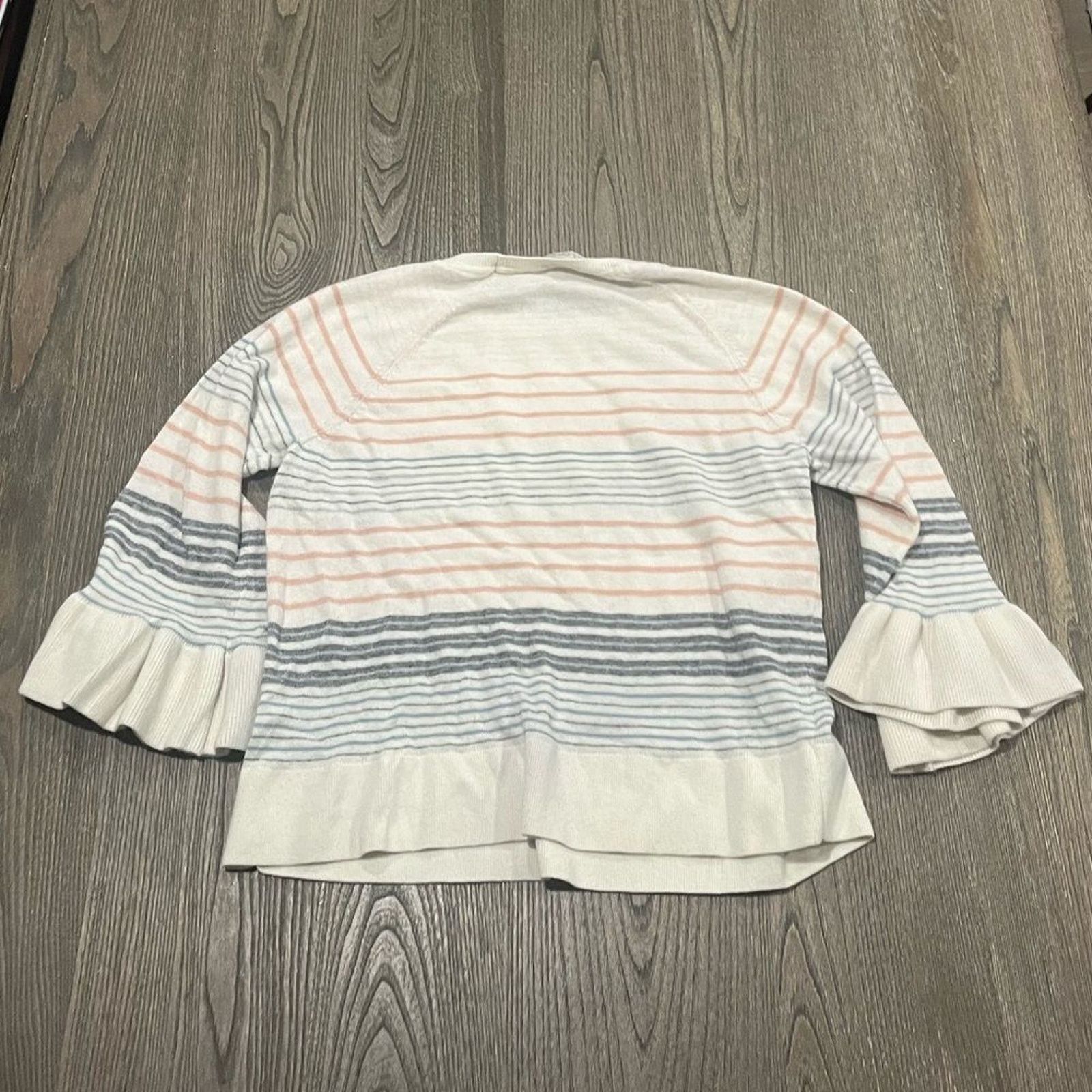 Loft Loft Lightweight Wool Cream Navy Striped Sweater Size XS Size XS / US 0-2 / IT 36-38 - 4 Thumbnail