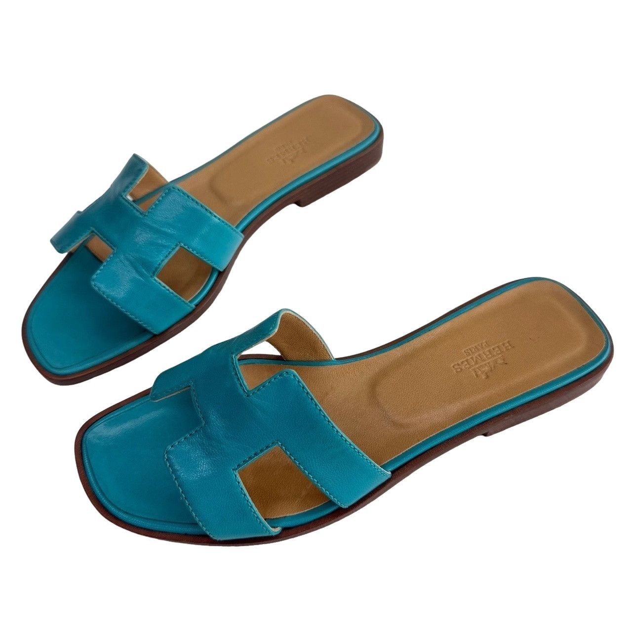 Hermes Hermes Blue Leather Oran Sandals Size 36.5 Size US 5.5 / IT 35.5 - 1 Thumbnail
