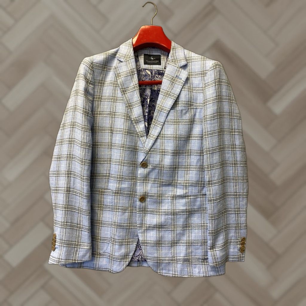 Tailorbyrd Tailorbyrd Blazer Mens Adult 40R Blue Windowpane Check Sport Coat Two-Button Notch Lapel Double-Vented Size 40R - 1 Thumbnail