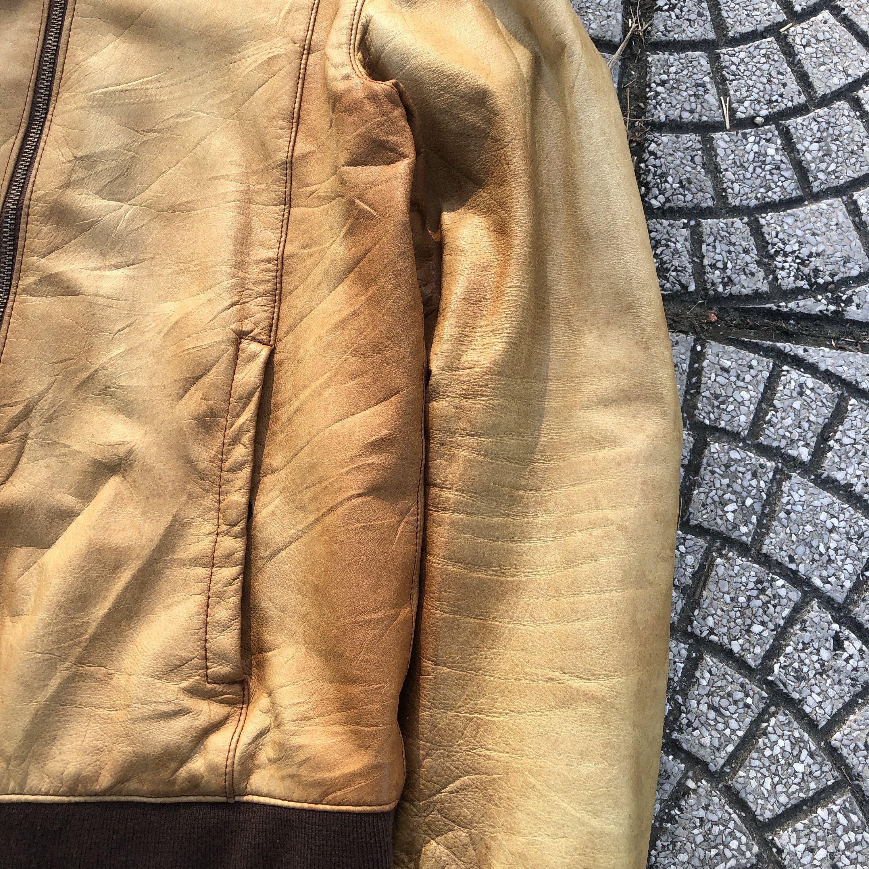 Japanese Brand Shama Japan Distressed Leather Bomber Jacket Collared Zip Up Size US S / EU 44-46 / 1 - 7 Thumbnail