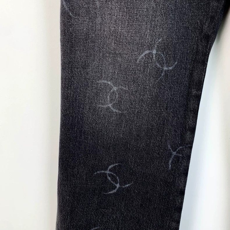 Chanel Chanel Black Gray Logo Print Denim Pants -2505 Size US 30 / EU 46 - 4 Thumbnail